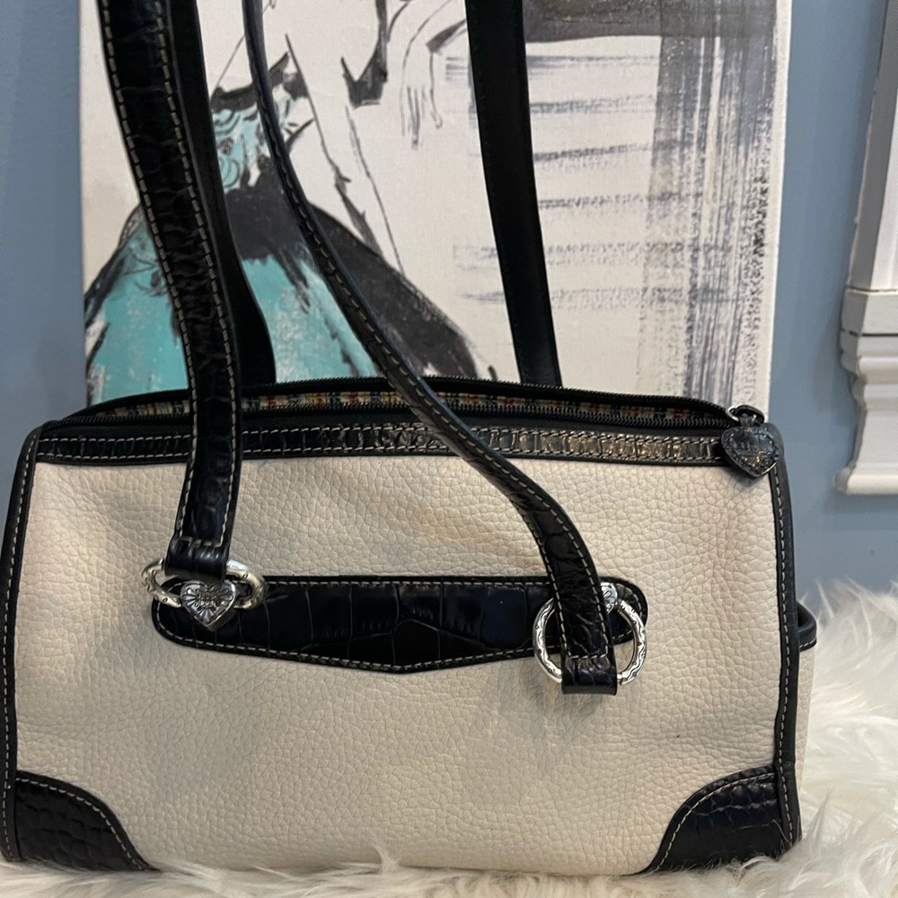 VINTAGE BRIGHTON CREAM & BLACK SHOULDER BAG GUC